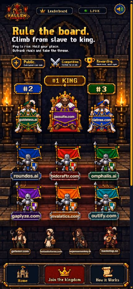 Fallen Throne live leaderboard on a mobile viewport