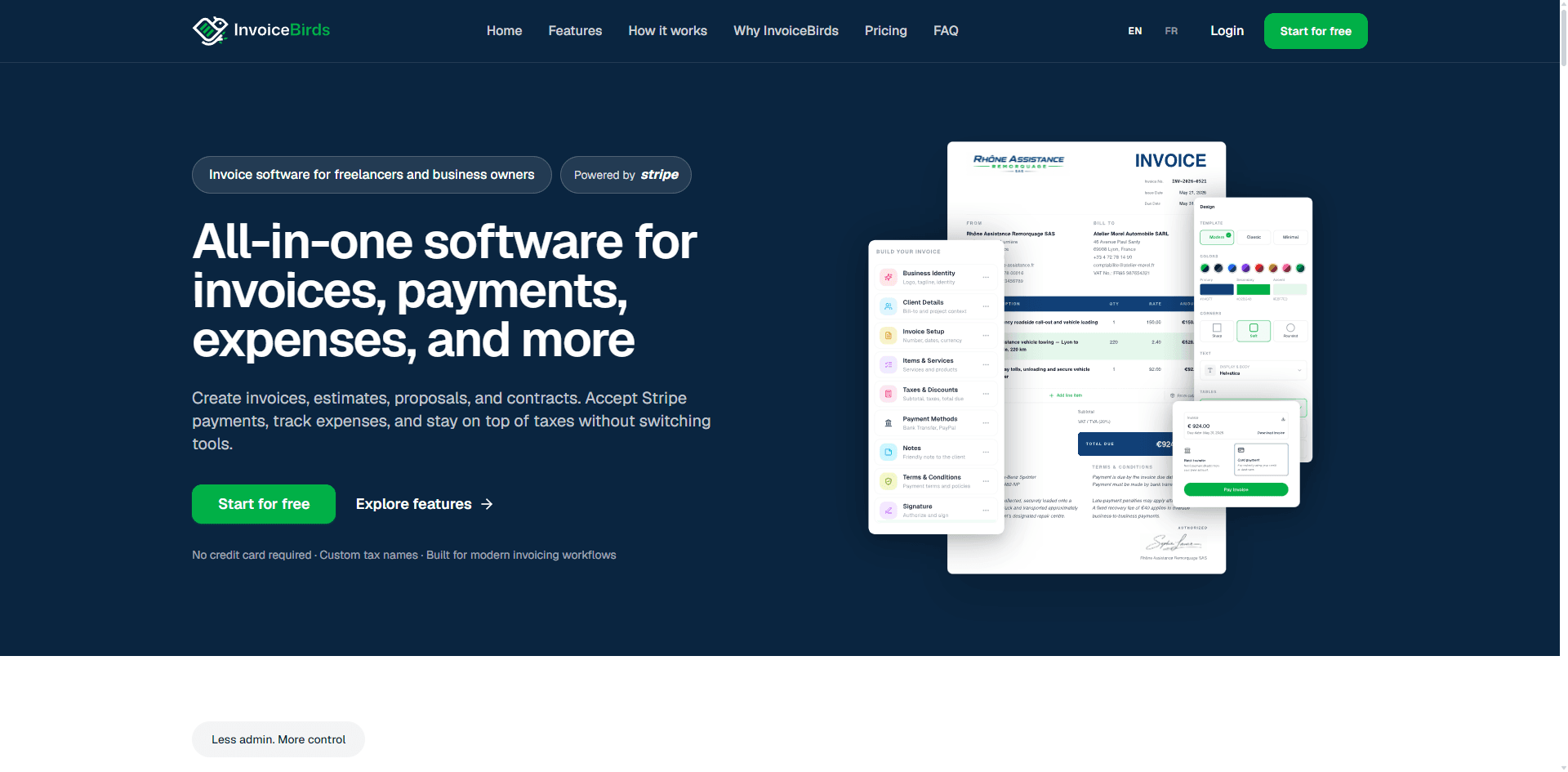 InvoiceBirds product interface